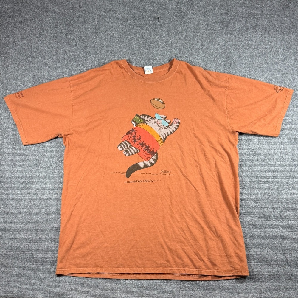 VTG Y2K Crazy Shirts B. Kliban Football Cat 3XL Short Sleeve Crew Tshirt Orange